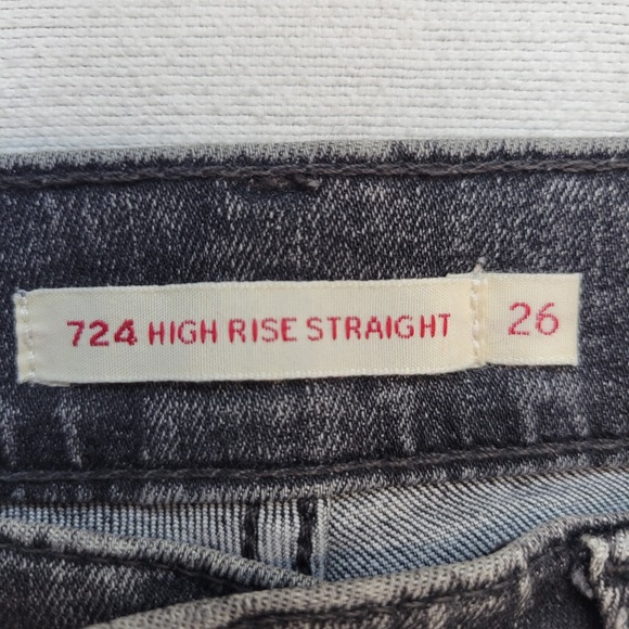 Levis Jeans Womens 26 Black 724 High Rise Straight Distressed Raw Hem Denim - Picture 5 of 12